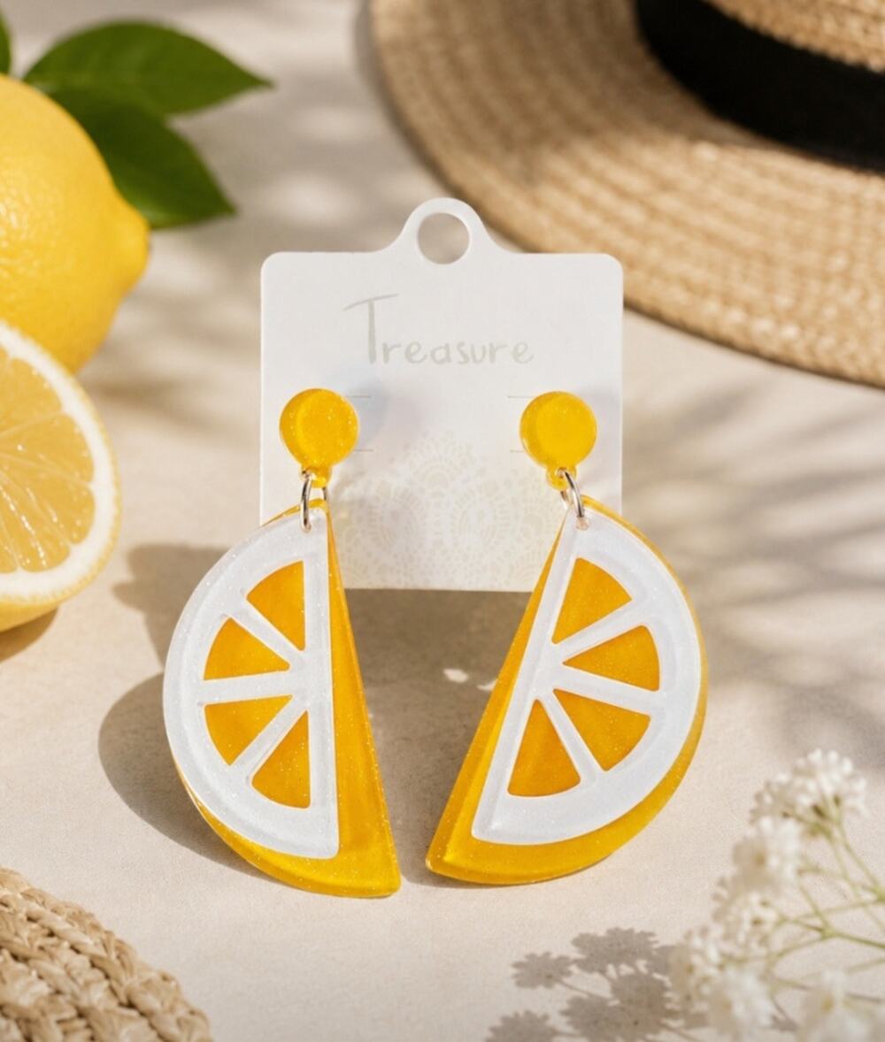 Treasure Glitter Lemon Earrings New